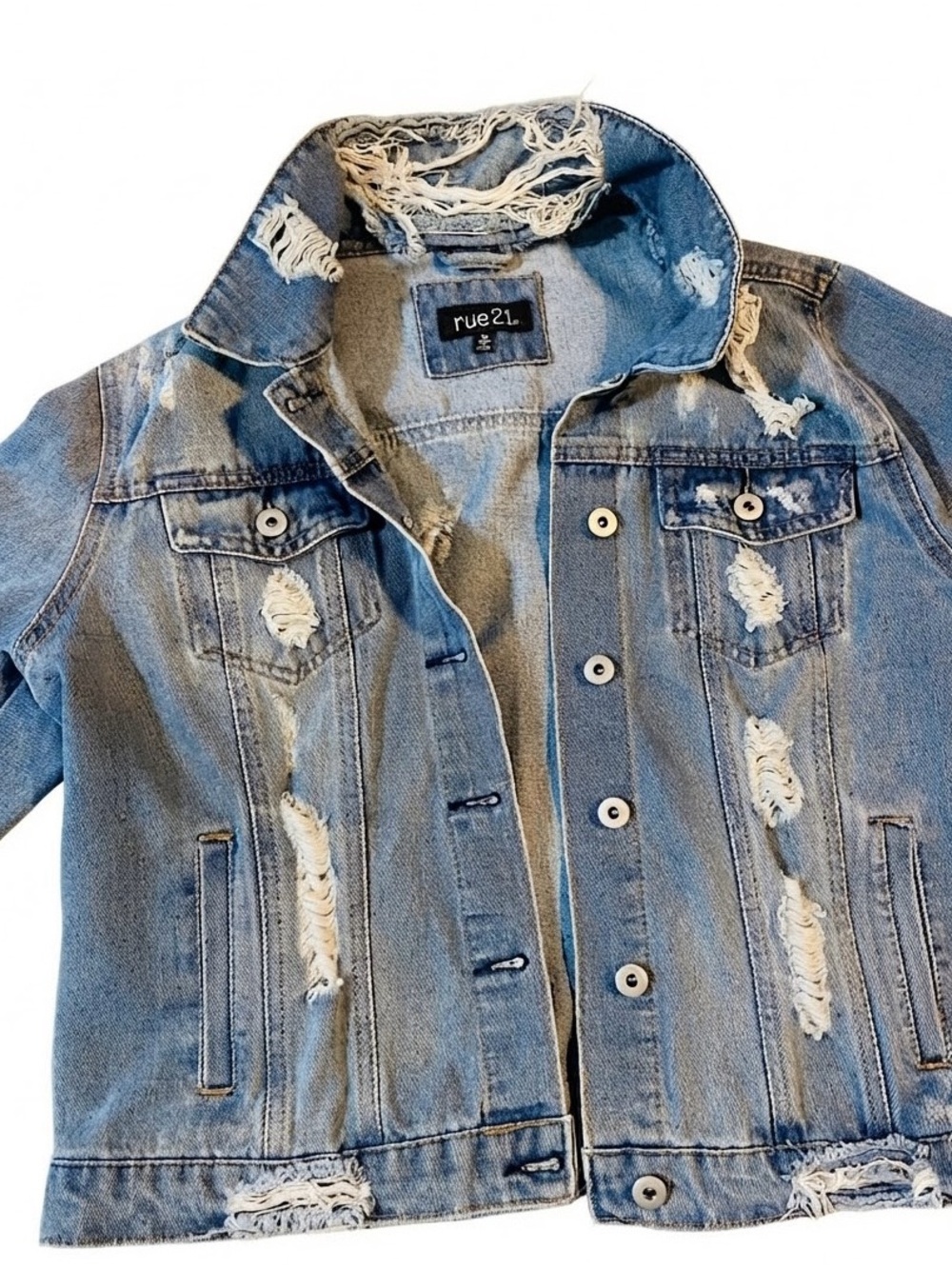 Rue21 Distressed Light Blue Denim Jacket